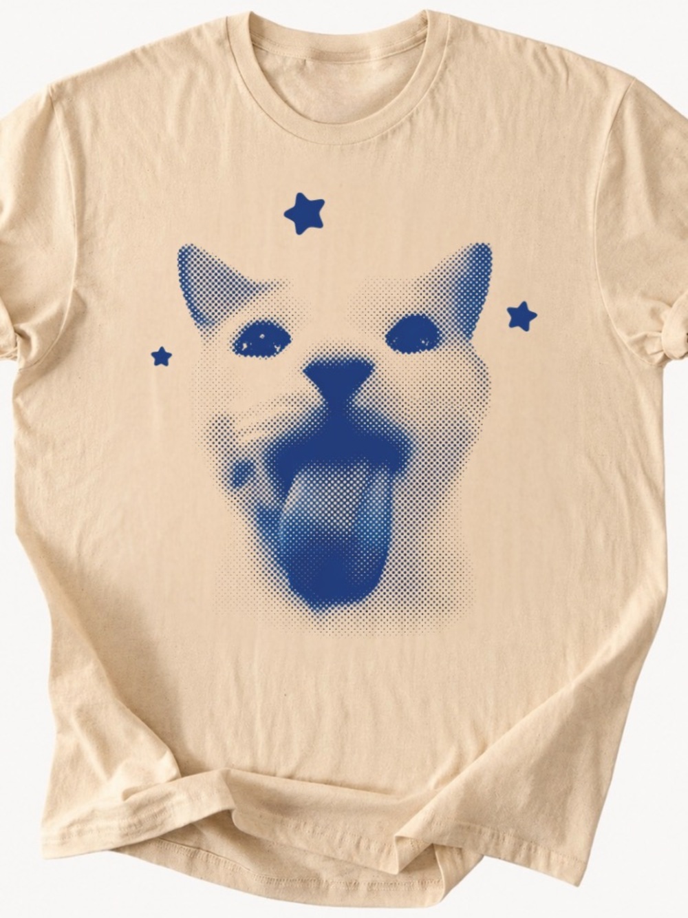 Sand Cat Graphic Tee with Blue Print - Pets Cat